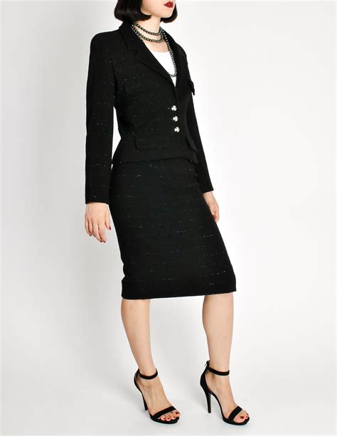 black chanel style suit|vintage Chanel suits for women.